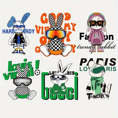 Cartoon Rabbit Sticker Iron on Heat Transfer For T-shirt Jeans Backpack