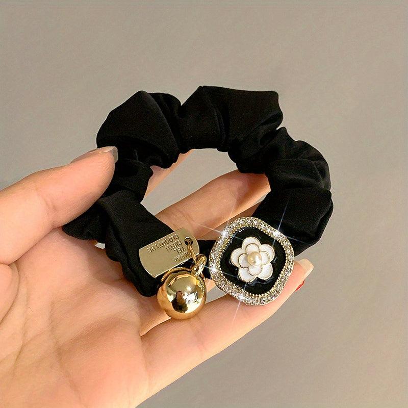 Camellia Blossom Hair Tie with Pendant Hair Rope Ponytail Rubber Band