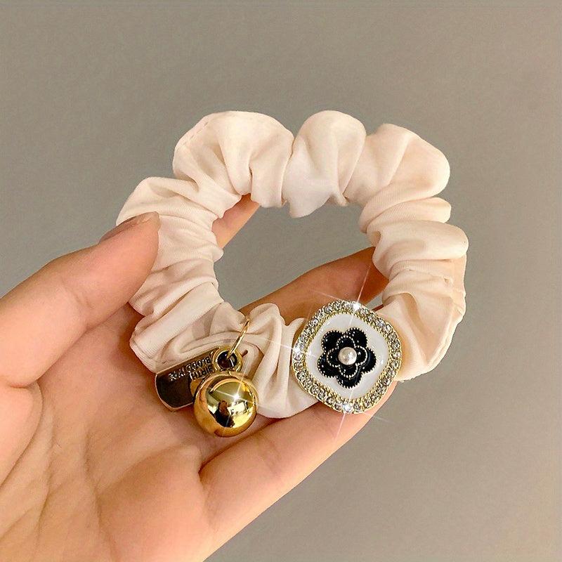 Camellia Blossom Hair Tie with Pendant Hair Rope Ponytail Rubber Band
