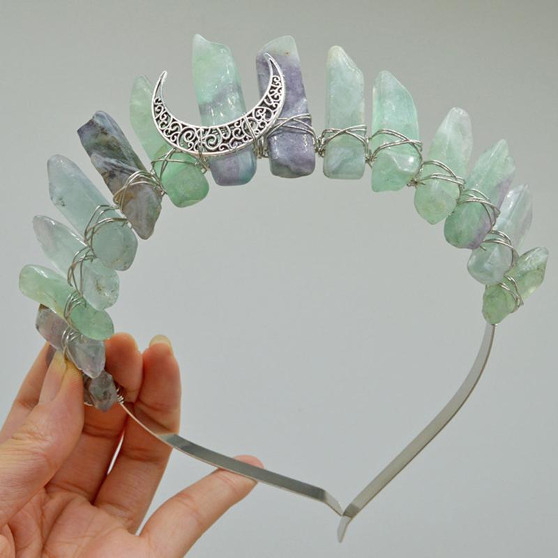 Amethyst Crystal Crown Headband Quartz Tiara Moon Goddess Bridal Headpiece
