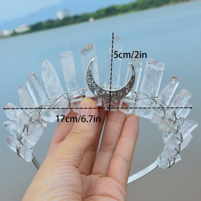 Amethyst Crystal Crown Headband Quartz Tiara Moon Goddess Bridal Headpiece