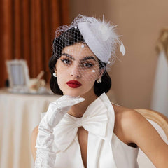 Vintage Veil Fascinator Lace Gloves Necklace Set