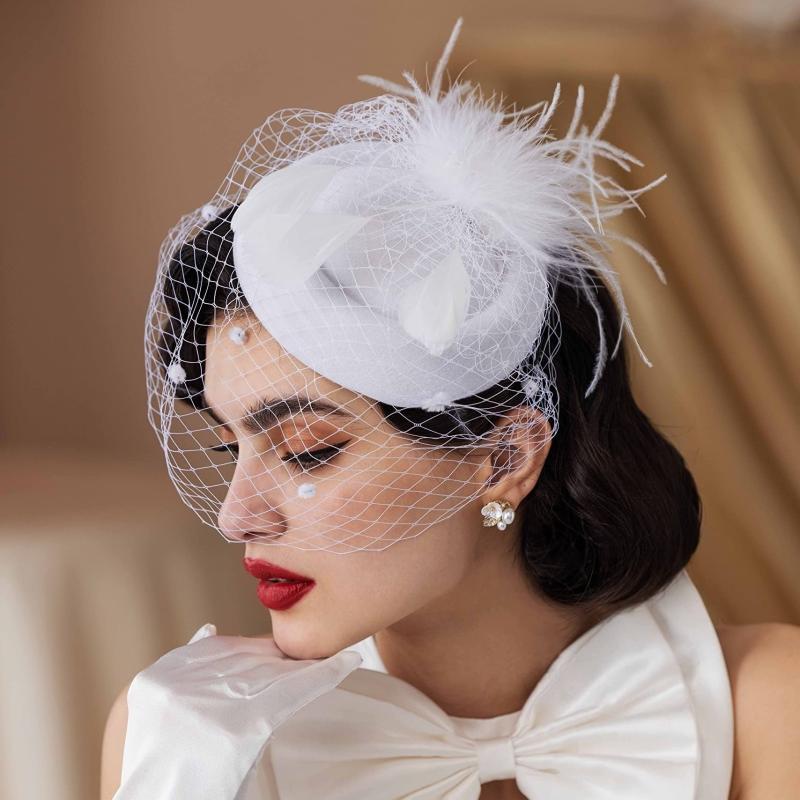 Vintage Veil Fascinator Lace Gloves Necklace Set