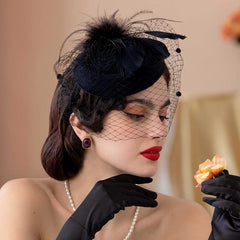 Vintage Veil Fascinator Lace Gloves Necklace Set