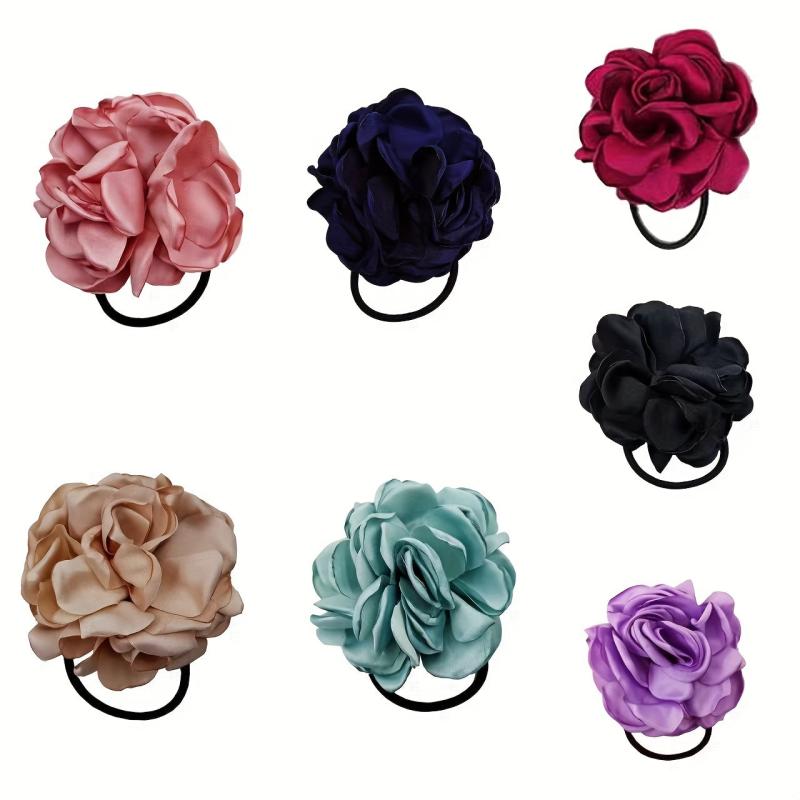 Fabric Flower Hair Tie Ponytail Holder Hair Accessories
