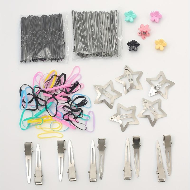 Hair Accessories Set Silvery Duck Billed Clip Rubber Bands Bobb Pin