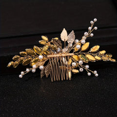 Faux Pearl Rhinestone Leaf Hair Comb Wedding Accessories