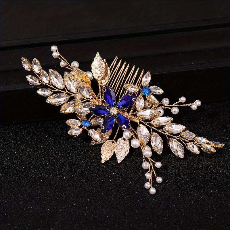 Faux Pearl Rhinestone Leaf Hair Comb Wedding Accessories