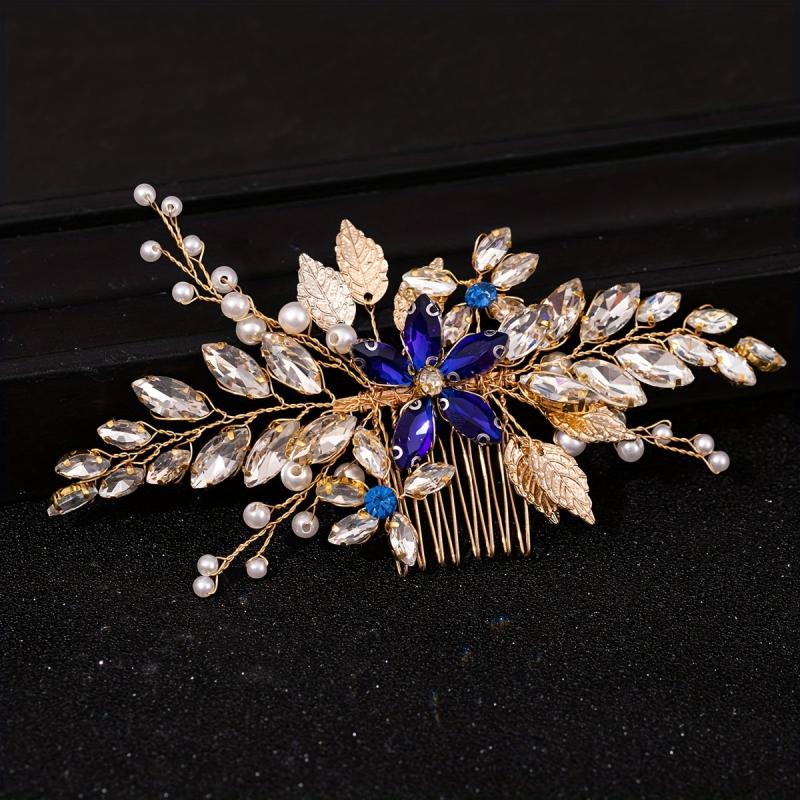 Faux Pearl Rhinestone Leaf Hair Comb Wedding Accessories