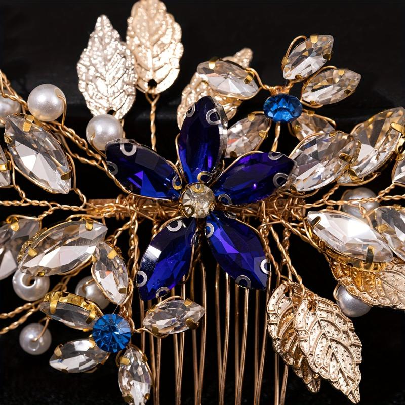 Faux Pearl Rhinestone Leaf Hair Comb Wedding Accessories