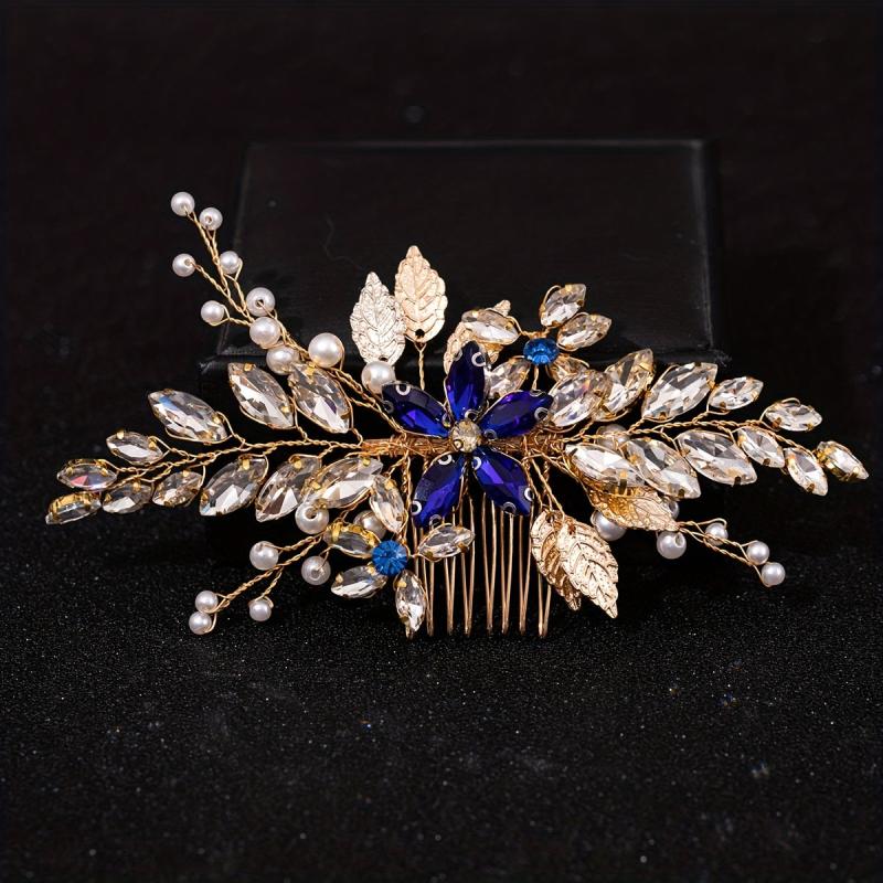 Faux Pearl Rhinestone Leaf Hair Comb Wedding Accessories