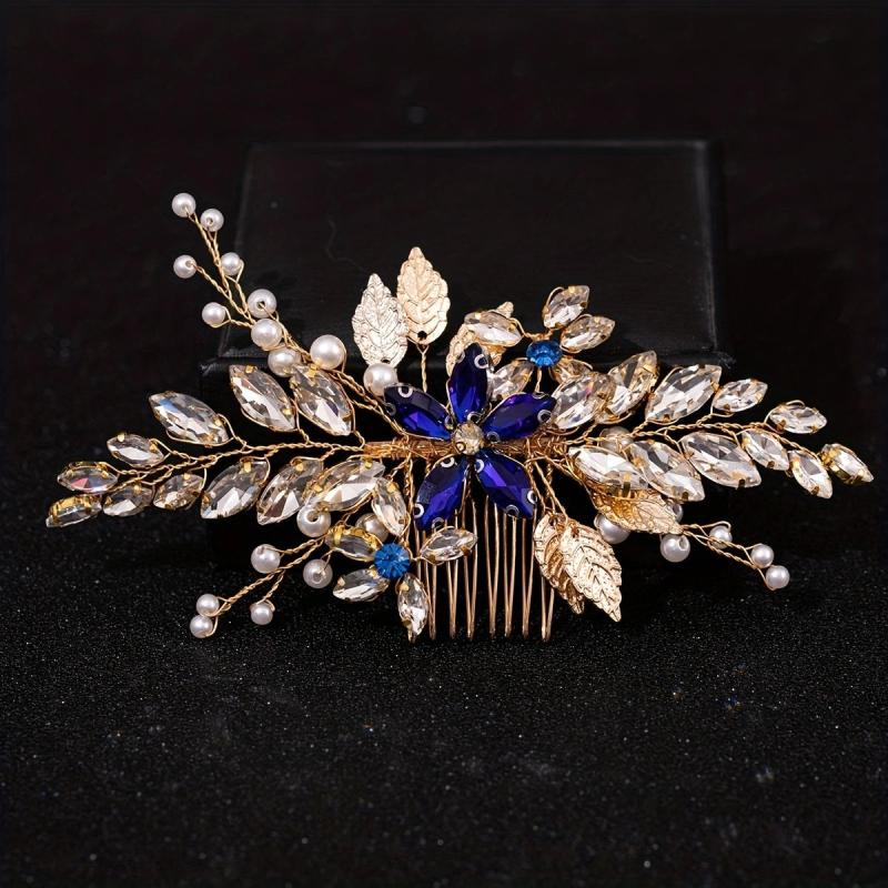 Faux Pearl Rhinestone Leaf Hair Comb Wedding Accessories