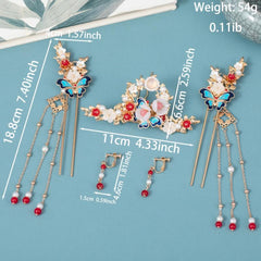 4pcs Butterfly Hairpin Earrings Set Flower Hair Accessories Women's Chinese Styl