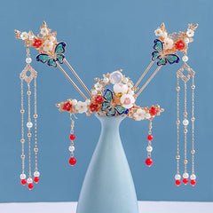 4pcs Butterfly Hairpin Earrings Set Flower Hair Accessories Women's Chinese Styl