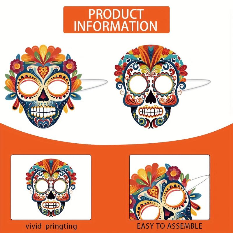 6pcs Mexican Style Masks Party Floral Design Skull Mask Accessories