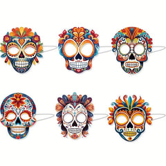 6pcs Mexican Style Masks Party Floral Design Skull Mask Accessories
