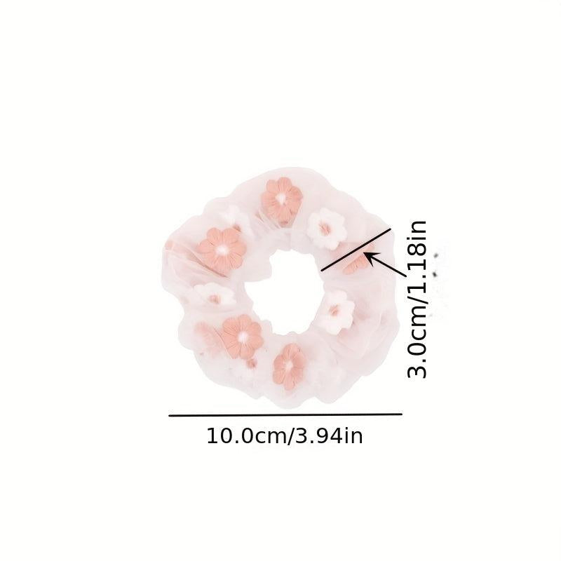 Flower Embroidery Scrunchie Hair Tie Organza Hair Rope Large Accessories
