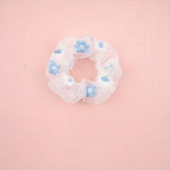 Flower Embroidery Scrunchie Hair Tie Organza Hair Rope Large Accessories