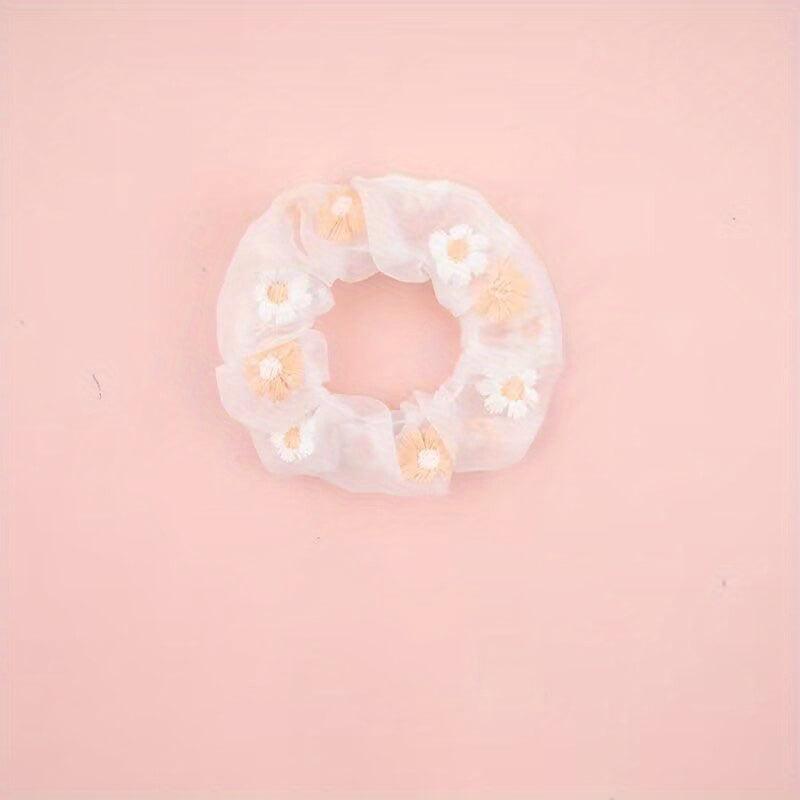 Flower Embroidery Scrunchie Hair Tie Organza Hair Rope Large Accessories
