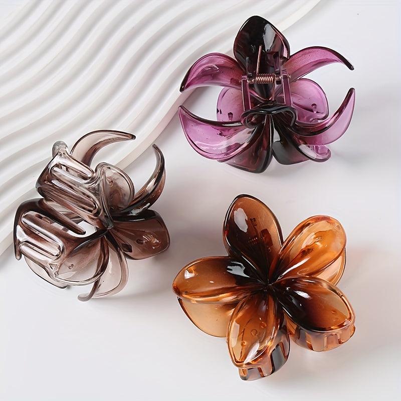 2pcs Gradient Jelly Hair Claw Frangipani Shaped Hair Claw