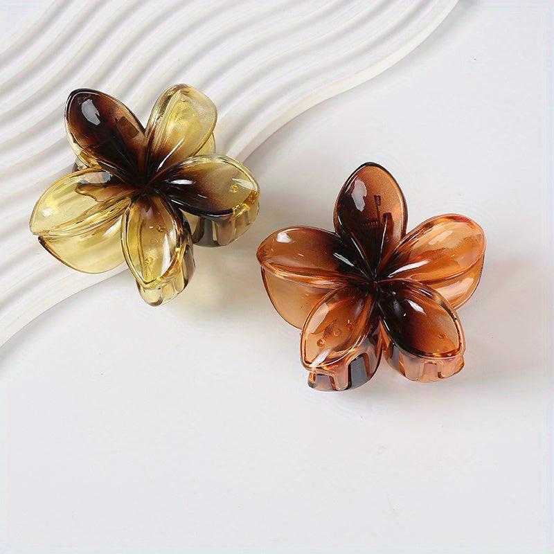 2pcs Gradient Jelly Hair Claw Frangipani Shaped Hair Claw