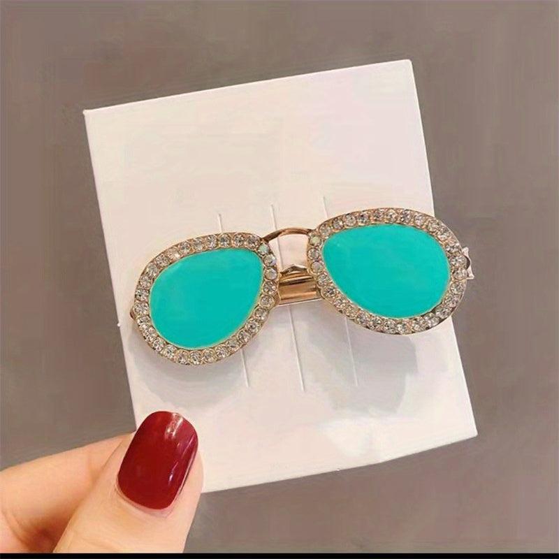 Rhinestone Sunglasses Hair Clips Golden Barrettes