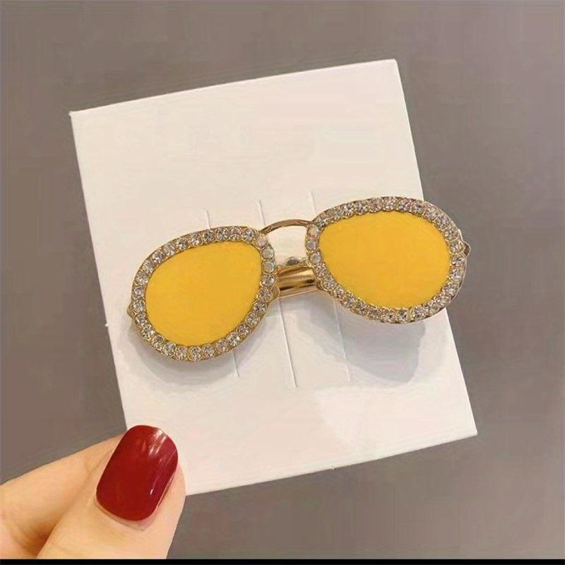 Rhinestone Sunglasses Hair Clips Golden Barrettes