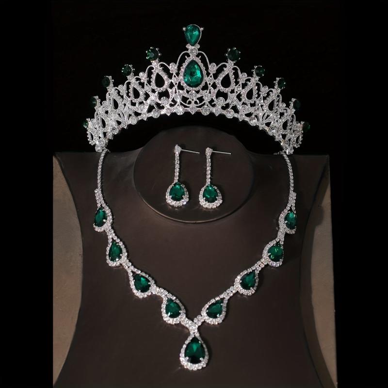 Crystal Bridal Crown Necklace Earrings Set Wedding Accessories