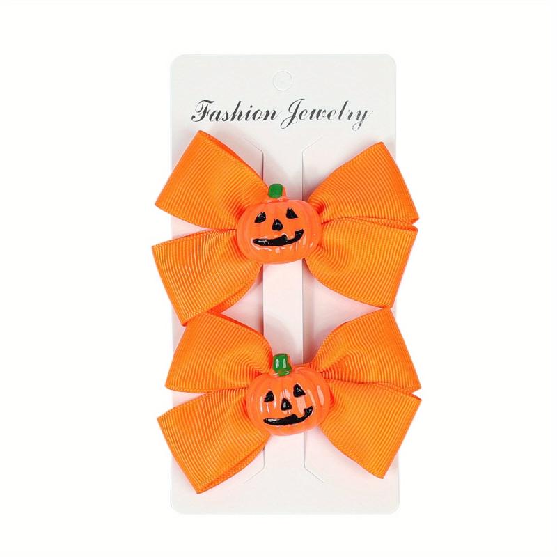 2pcs Halloween Hair Clips Bow Duck Billed Clip Ghost Face Pumpkin Decor
