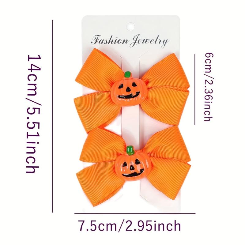 2pcs Halloween Hair Clips Bow Duck Billed Clip Ghost Face Pumpkin Decor