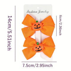 2pcs Halloween Hair Clips Bow Duck Billed Clip Ghost Face Pumpkin Decor