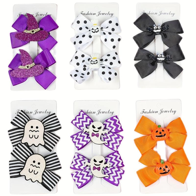 2pcs Halloween Hair Clips Bow Duck Billed Clip Ghost Face Pumpkin Decor