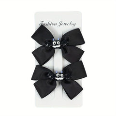 2pcs Halloween Hair Clips Bow Duck Billed Clip Ghost Face Pumpkin Decor