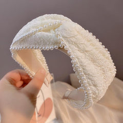 Faux Pearl Headband Wide Cloth for Women Girls