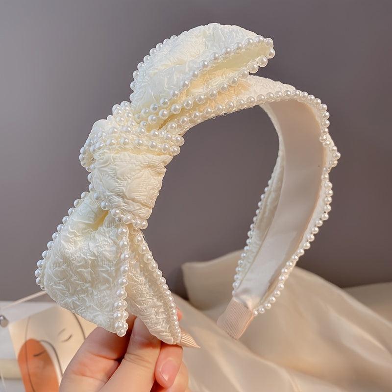 Faux Pearl Headband Wide Cloth for Women Girls