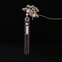 Vintage Chinese Style Hanfu Hairpin with Faux Pearl Flower Leaf Tassel