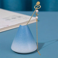 Vintage Chinese Style Hanfu Hairpin with Faux Pearl Flower Leaf Tassel