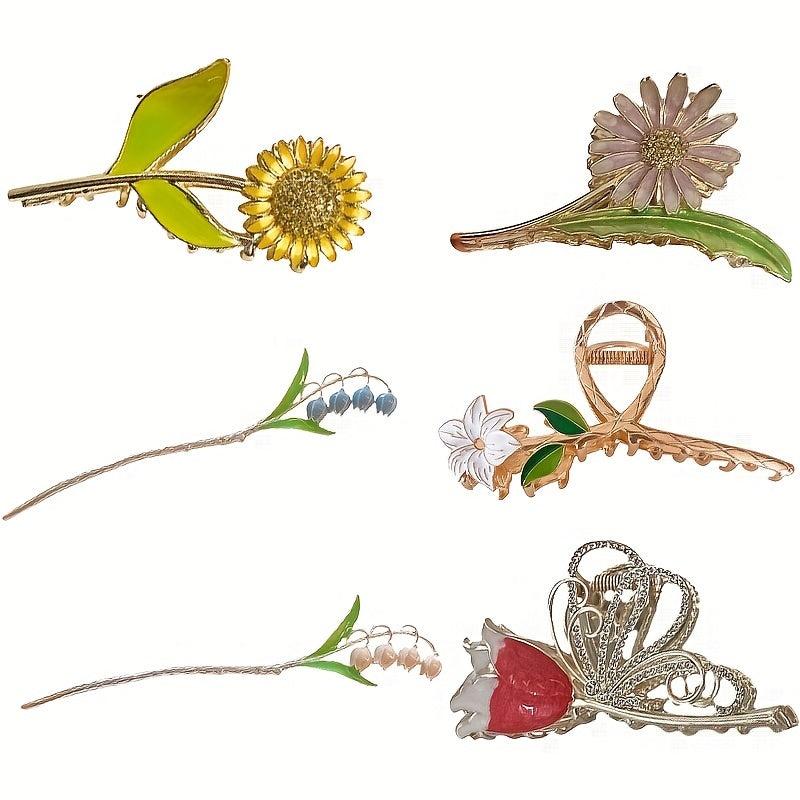6pcs Flower Hair Claw Large Shark Claw Ponytail Holder