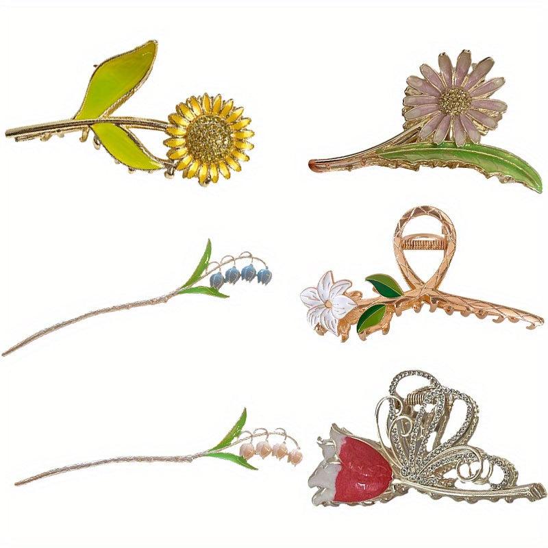 6pcs Flower Hair Claw Large Shark Claw Ponytail Holder
