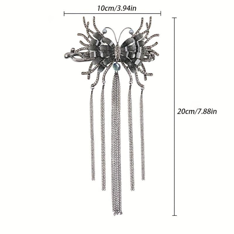 Crystal Butterfly Hair Claw with Chain Tassel Glitter Hair Claw