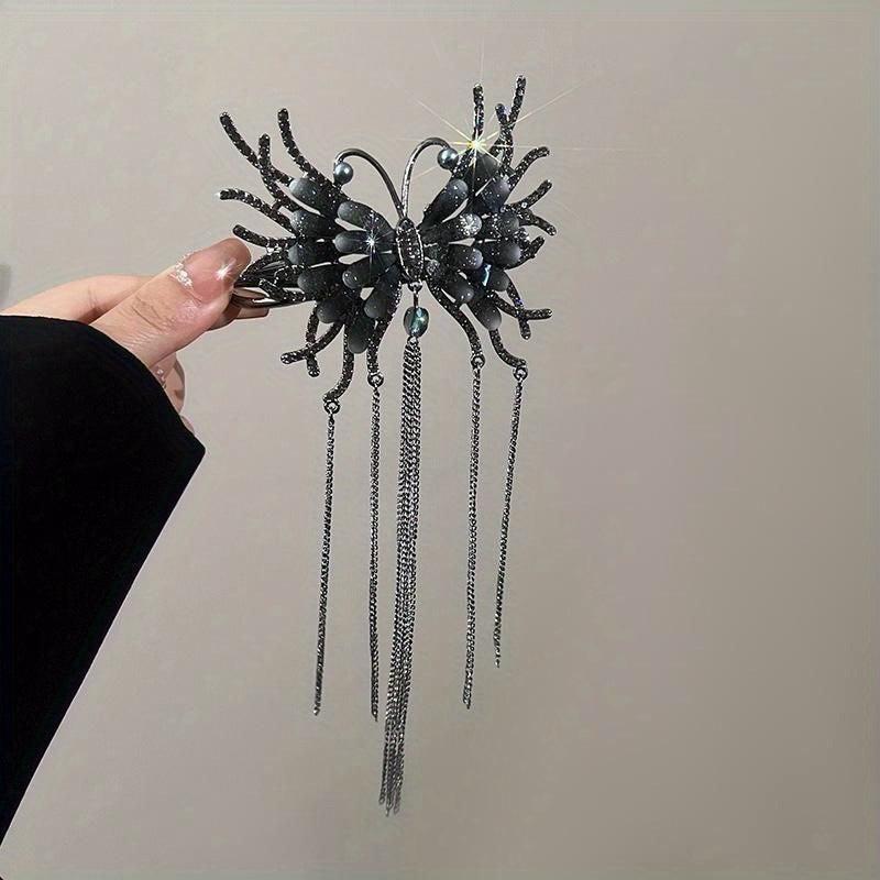Crystal Butterfly Hair Claw with Chain Tassel Glitter Hair Claw