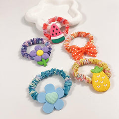 5pcs Cartoon Flower Watermelon Scrunchies Hair Tie