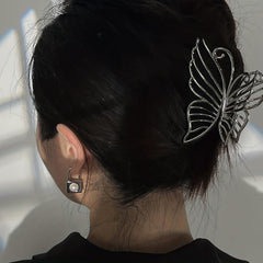 Large Silver Butterfly Hair Claw Barrette for Girls and Ladies