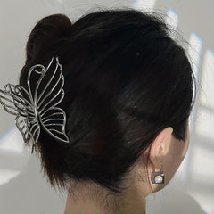 Large Silver Butterfly Hair Claw Barrette for Girls and Ladies