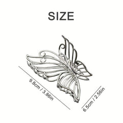 Large Silver Butterfly Hair Claw Barrette for Girls and Ladies