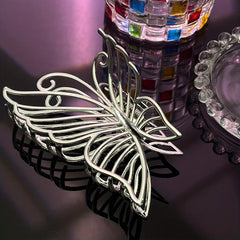 Large Silver Butterfly Hair Claw Barrette for Girls and Ladies