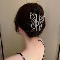 Large Silver Butterfly Hair Claw Barrette for Girls and Ladies