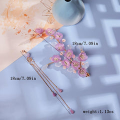 Purple Flower Hairpin Tassel Edge Clip Hanfu Head