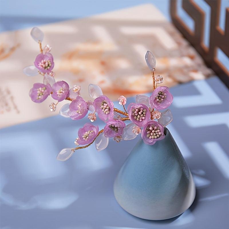Purple Flower Hairpin Tassel Edge Clip Hanfu Head