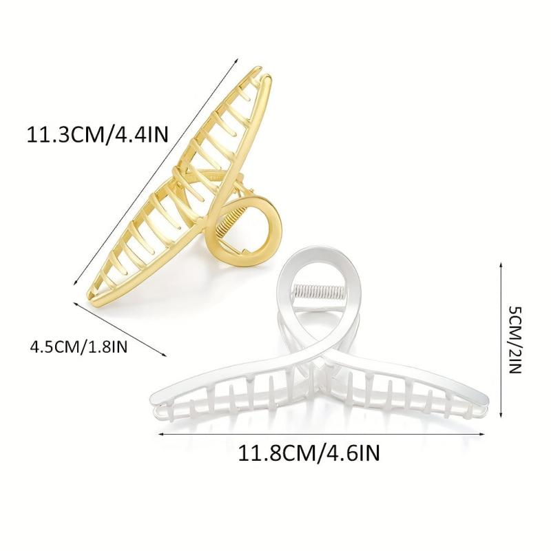 2pcs Metallic Hair Claw Silver Gold Alloy Shark Claw Ponytail Holder Hair Clip